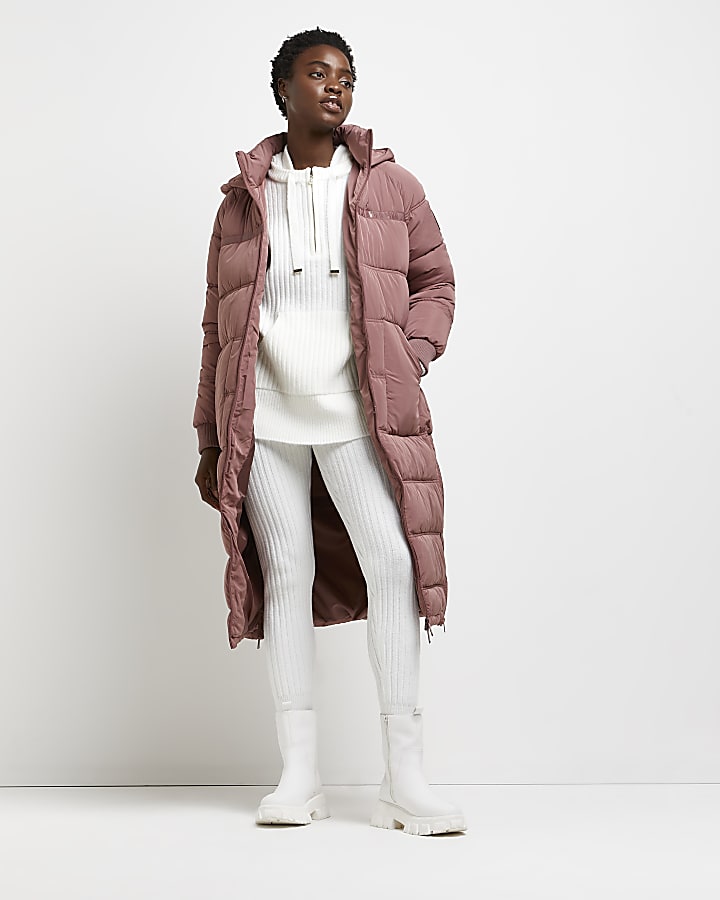 Pink zip detail longline puffer coat