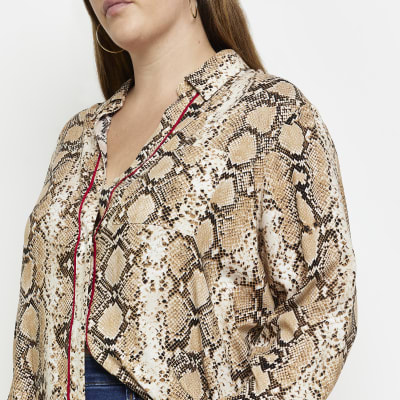 Plus beige animal print long sleeve shirt River Island