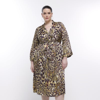 Plus beige animal print midi dress