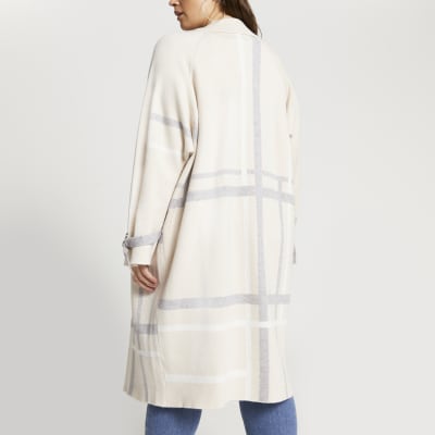 Plus beige check print duster jacket