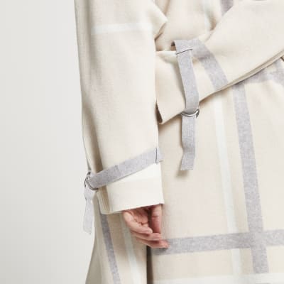 Plus beige check print duster jacket