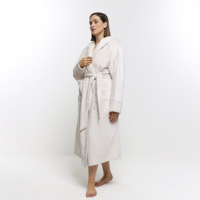 Plus Beige fluffy hooded dressing gown River Island