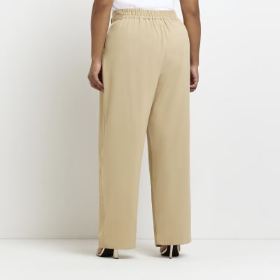 Plus Beige Pleat Wide Leg Trouser River Island