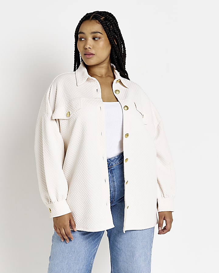 Plus beige quilted shacket