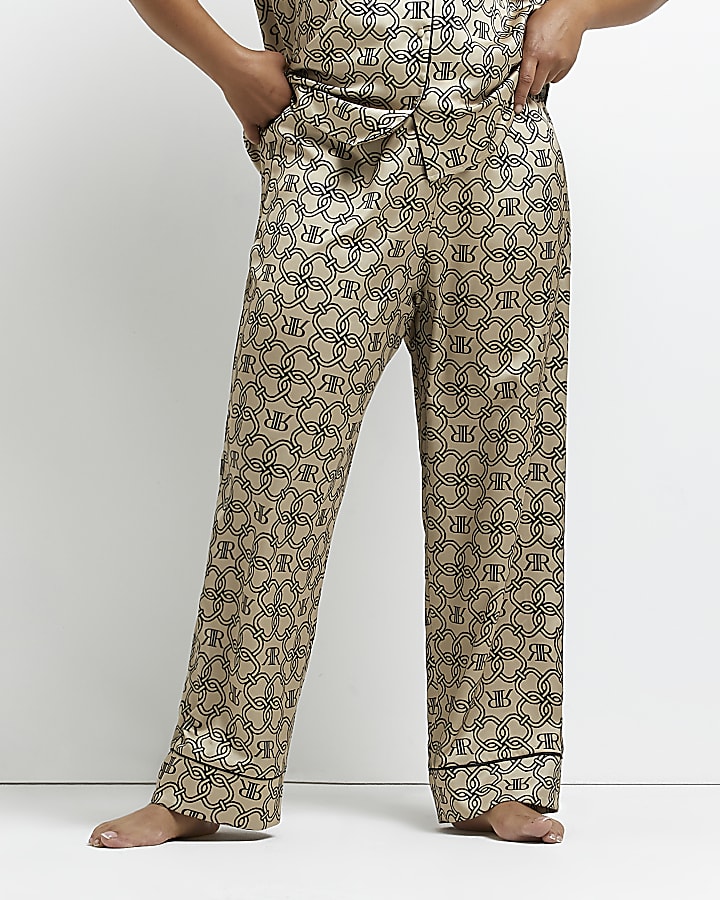 Plus beige RI monogram print pyjama trousers