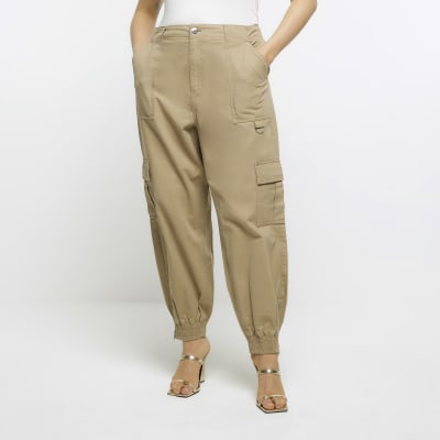 Plus beige zip cargo trousers | River Island