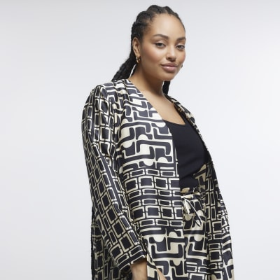 Plus Black Abstract print Duster Jacket