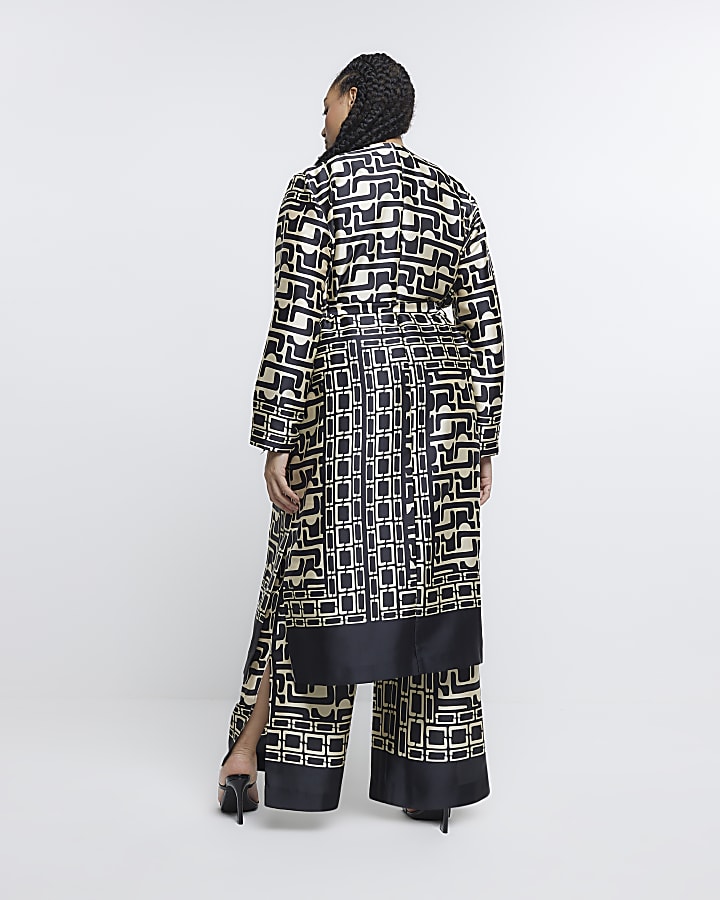 Plus Black Abstract print Duster Jacket