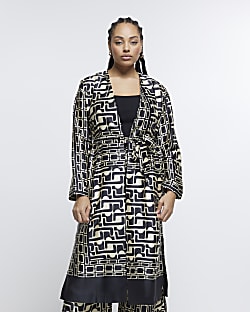 Plus Black Abstract print Duster Jacket