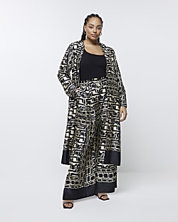 Plus Black Abstract Wide Leg Trousers