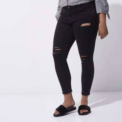 Plus black Amelie ripped super skinny jeans