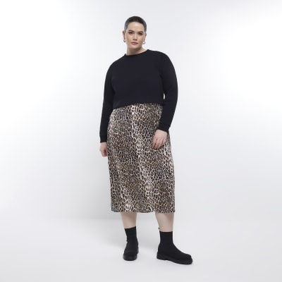 Plus black animal print sweatshirt midi dress