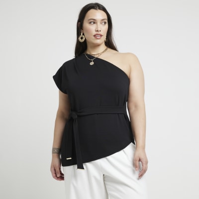 Plus Black Belted Asymmetric Top River Island