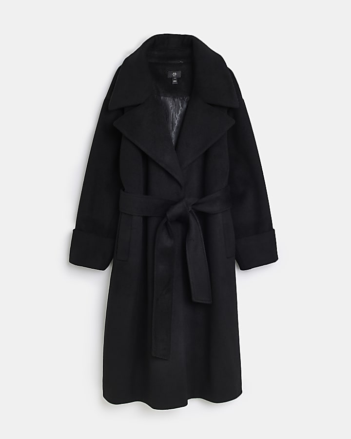 Plus black belted longline coat
