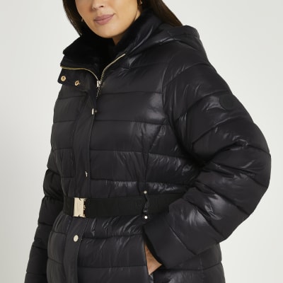 river island belted longline padded coat