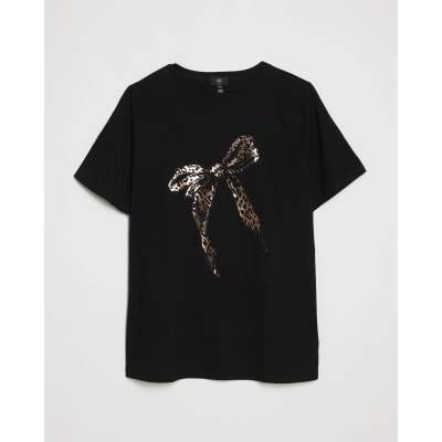 Plus Black Bow Graphic T-shirt