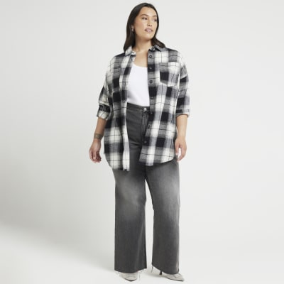 River Island Womens Plus Black Check Longline Shirt