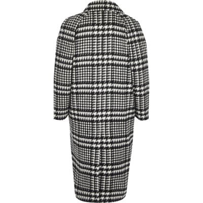 Plus Black check print longline coat