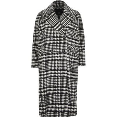 Plus Black check print longline coat | River Island