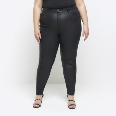 Plus black coated high waisted skinny jeans River Island