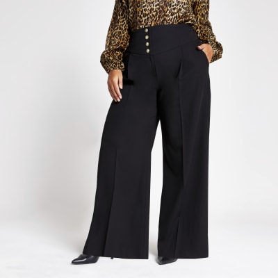 Plus black corset waist wide legs trousers | River Island