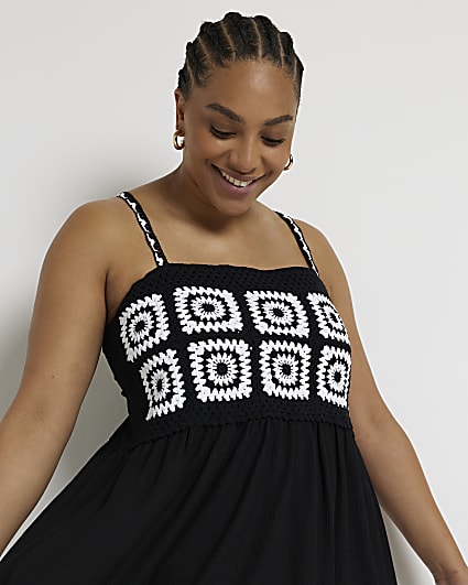 Plus black crochet cami mini dress