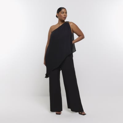 Plus black drape jumpsuit