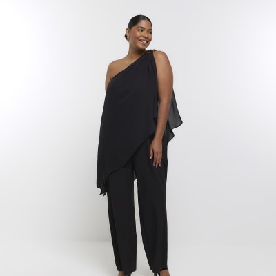 Plus black drape jumpsuit River Island