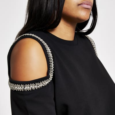 black cold shoulder sweatshirt