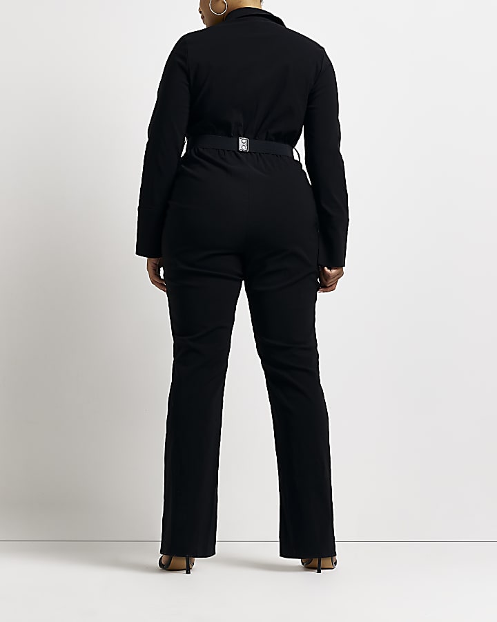 Plus black embellished belted jumpsuit