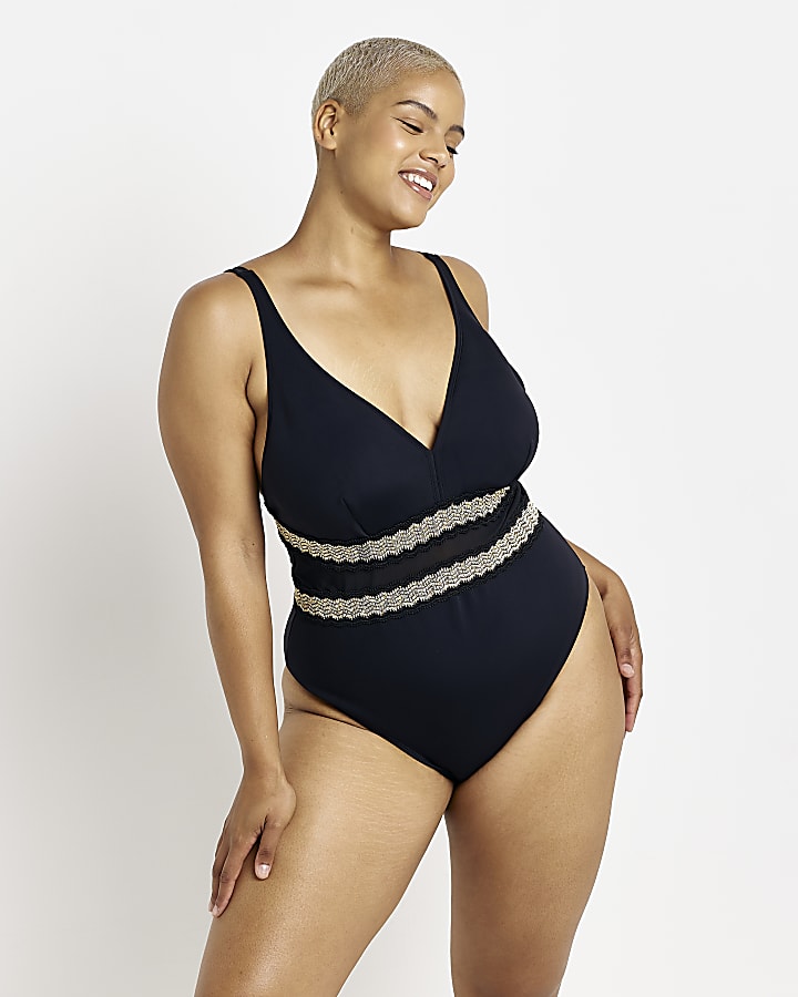 Plus black embroidered swimsuit