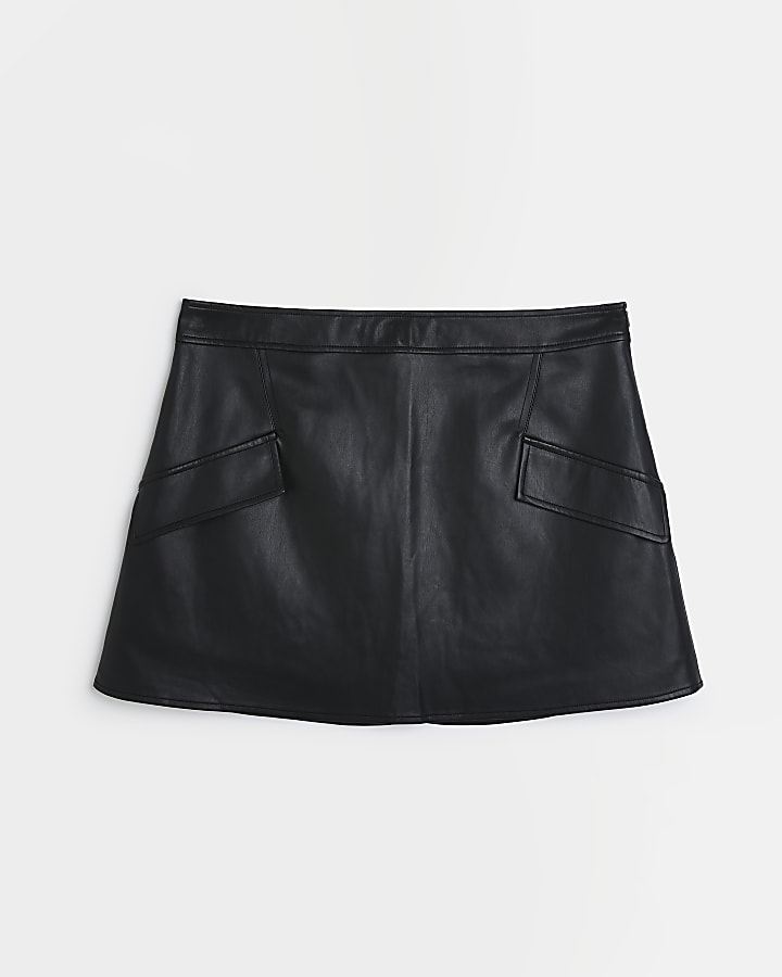 Plus black faux leather a line mini skirt