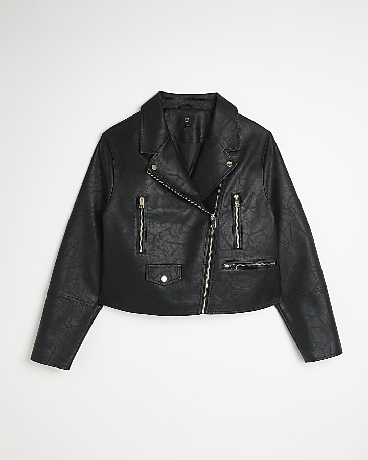 Plus black faux leather biker jacket