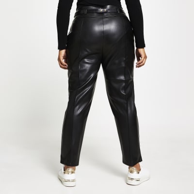 Plus black faux leather cigarette trousers
