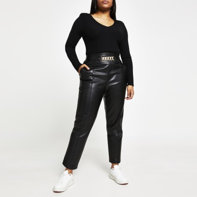 Plus black faux leather cigarette trousers