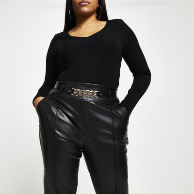 Plus black faux leather cigarette trousers