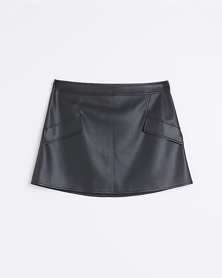 Plus black faux leather mini skirt