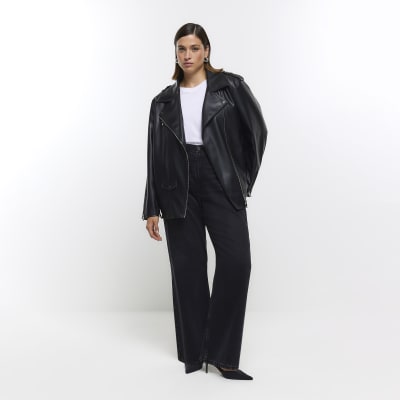 Plus black faux leather oversized jacket River Island