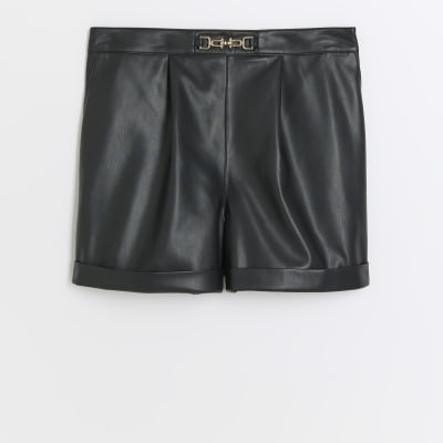 Plus black faux leather shorts | River Island