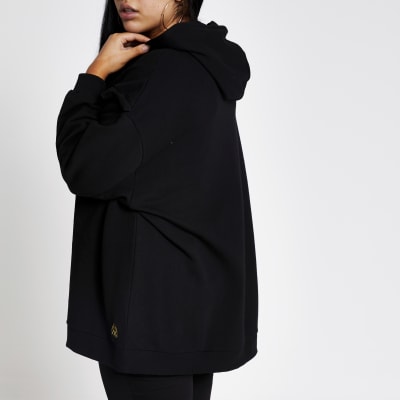 Plus black frill chevron ribbed hoodie