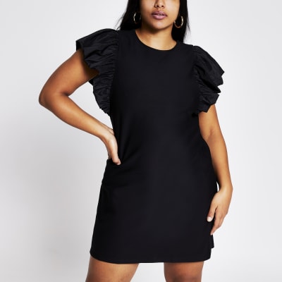 black frill mini dress