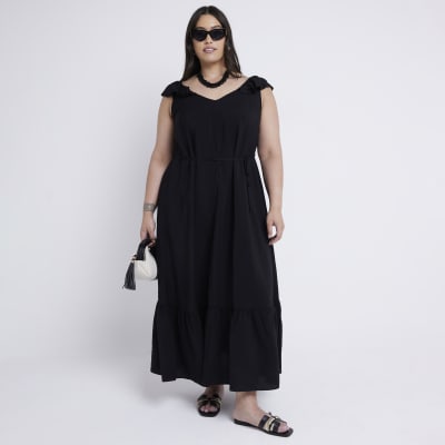 River Island Womens Plus Black Frill Sleeve Shift Maxi Dress