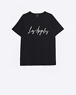 Plus black graphic slogan print t-shirt
