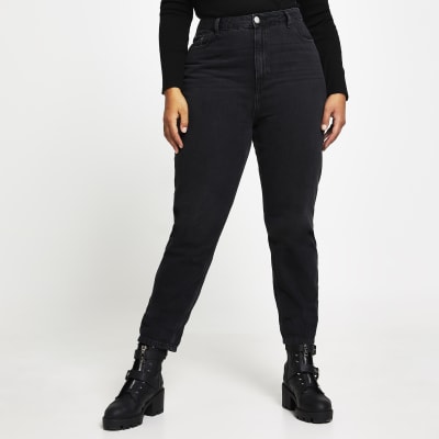 high rise mom jeans black