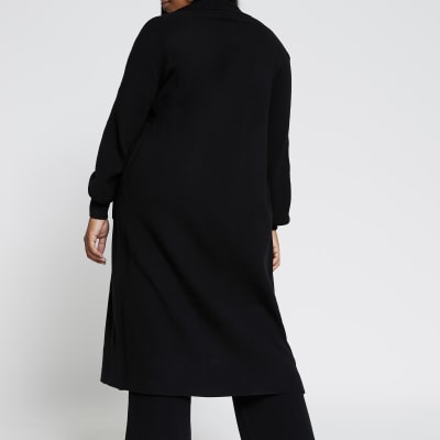 Plus black knitted maxi cardigan