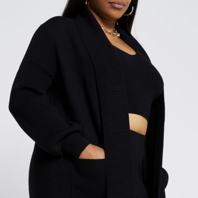 Plus black knitted maxi cardigan