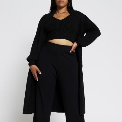 Plus black knitted maxi cardigan