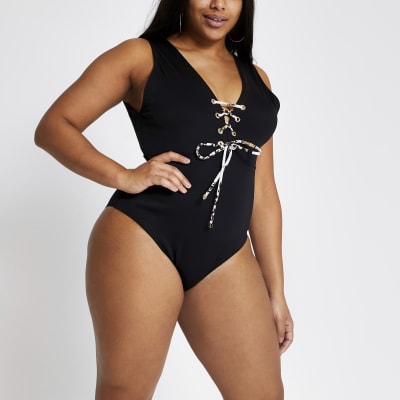 black lace swimming costume