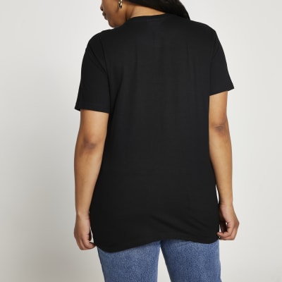Plus black leopard print lips t-shirt