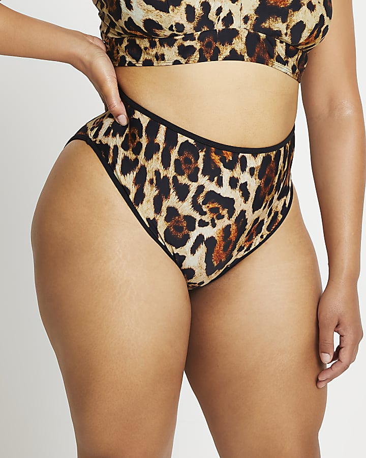 Plus black leopard print tanga bikini bottoms